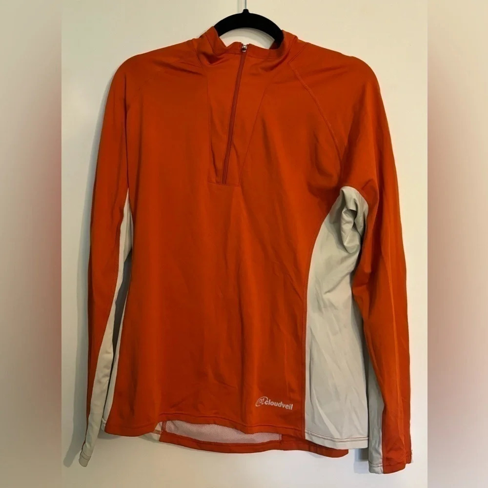 Cloudveil‎ Womens 1/4 Zip Pullover Orange Cream Polyester Nylon Large Pockets